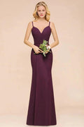 Spaghetti Mermaid Bridesmaid Dress Chiffon Simple Floor Length Party Gown by misshow.com