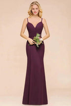 Spaghetti Mermaid Bridesmaid Dress Chiffon Simple Floor Length Party Gown by misshow.com