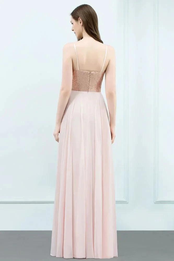 Spaghetti Sequined Top A-line Floor Length Chiffon Prom Dresses by misshow.com