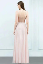 Spaghetti Sequined Top A-line Floor Length Chiffon Prom Dresses by misshow.com