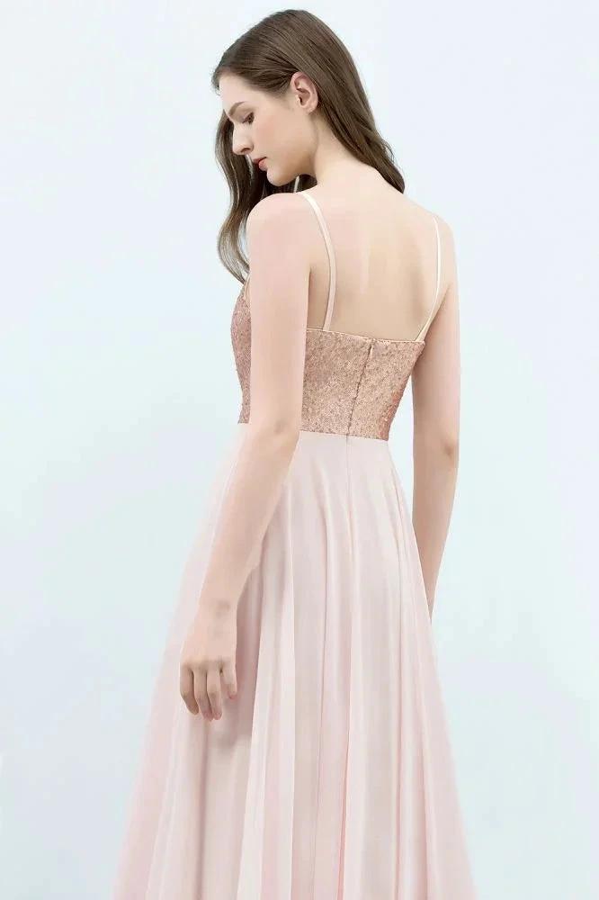 Spaghetti Sequined Top A-line Floor Length Chiffon Prom Dresses by misshow.com