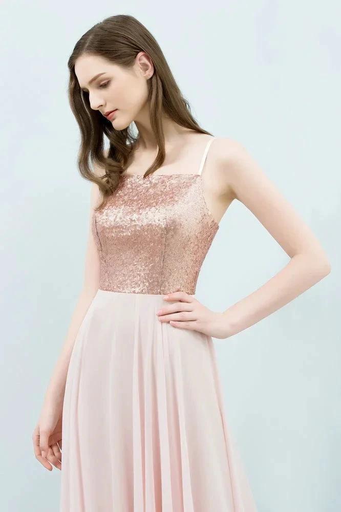 Spaghetti Sequined Top A-line Floor Length Chiffon Prom Dresses by misshow.com