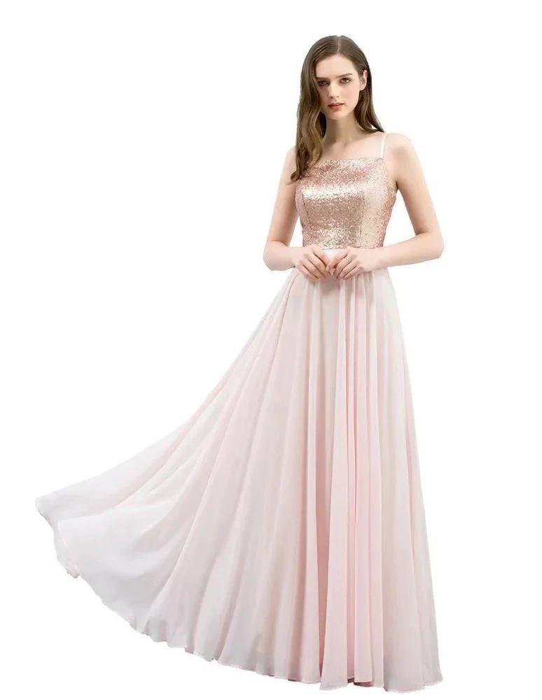 Spaghetti Sequined Top A-line Floor Length Chiffon Prom Dresses by misshow.com