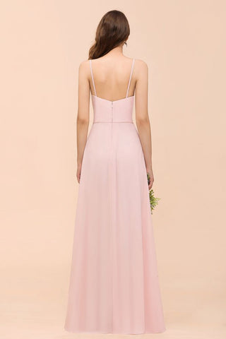 Vestido de dama de honor rosa con abertura lateral de espagueti, vestido de novia sencillo para playa