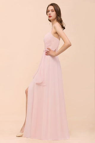 Vestido de dama de honor rosa con abertura lateral de espagueti, vestido de novia sencillo para playa