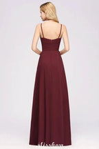 Spaghetti Sleeveless Ruffles A-line Chiffon Bridesmaid Dresses Straps Evening Maxi Dress by misshow.com