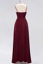 Spaghetti Sleeveless Ruffles A-line Chiffon Bridesmaid Dresses Straps Evening Maxi Dress by misshow.com
