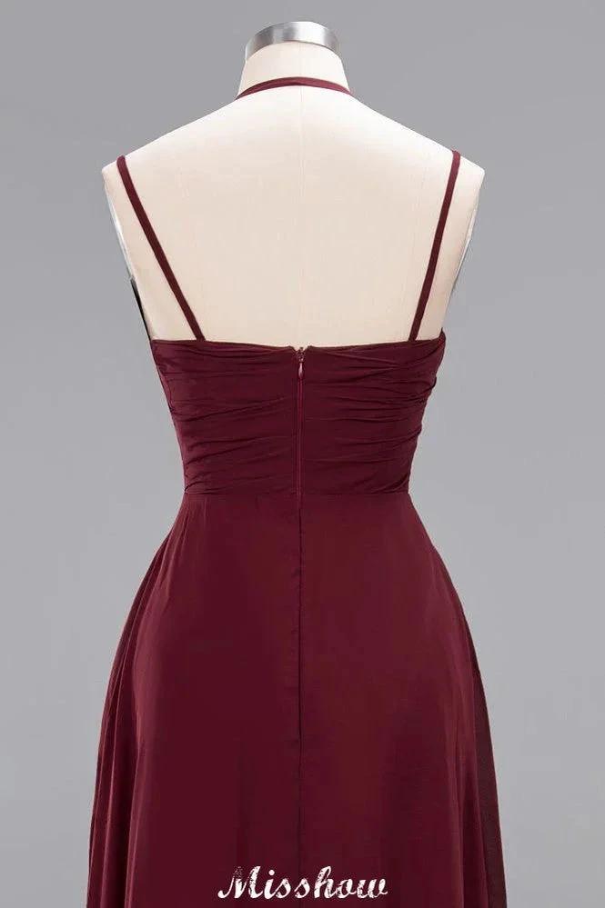 Spaghetti Sleeveless Ruffles A-line Chiffon Bridesmaid Dresses Straps Evening Maxi Dress by misshow.com