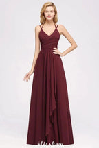 Spaghetti Sleeveless Ruffles A-line Chiffon Bridesmaid Dresses Straps Evening Maxi Dress by misshow.com