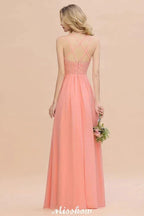 Spaghetti Slim Side Split Bridesmaid Dress Sky Blue V-Neck Wedding Party Dress by misshow.com
