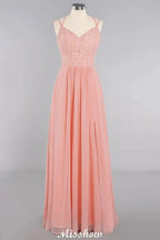 Spaghetti Slim Side Split Bridesmaid Dress Sky Blue V-Neck Wedding Party Dress by misshow.com