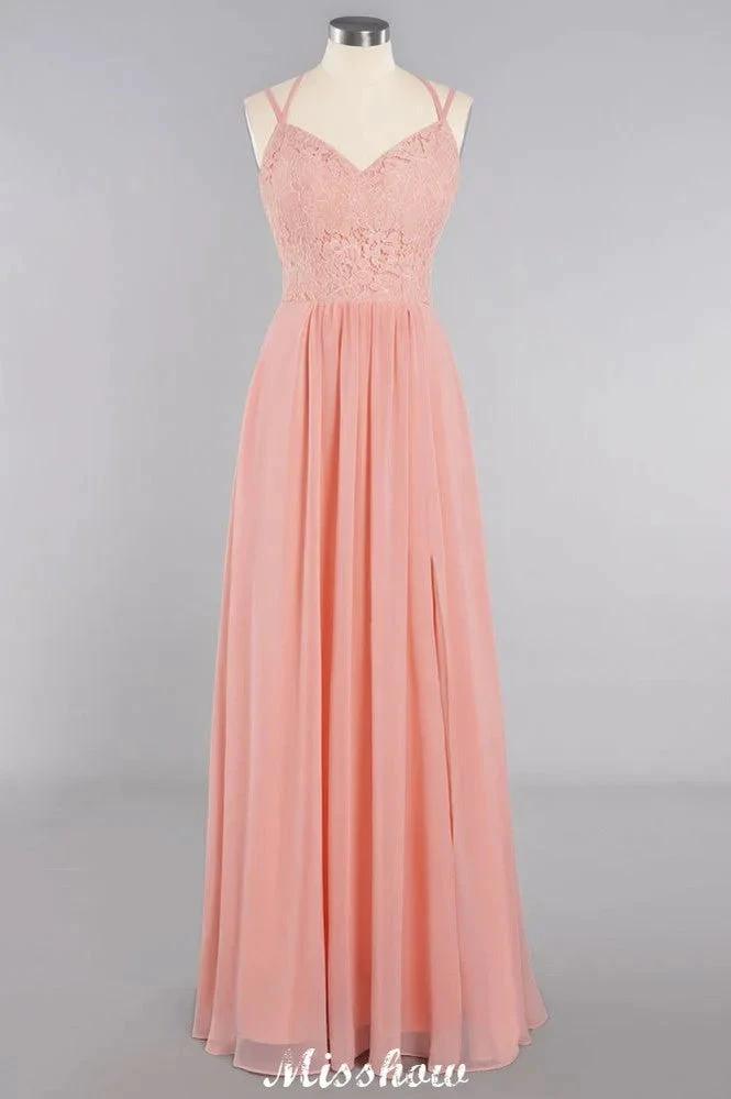 Spaghetti Slim Side Split Bridesmaid Dress Sky Blue V-Neck Wedding Party Dress by misshow.com
