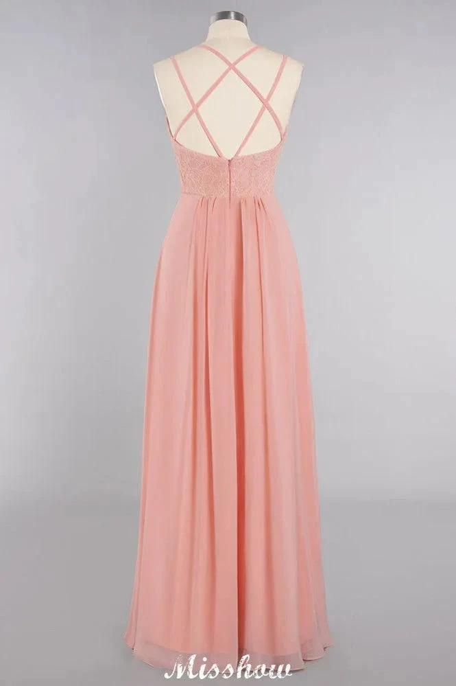 Spaghetti Slim Side Split Bridesmaid Dress Sky Blue V-Neck Wedding Party Dress by misshow.com