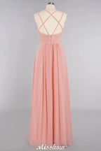 Spaghetti Slim Side Split Bridesmaid Dress Sky Blue V-Neck Wedding Party Dress by misshow.com