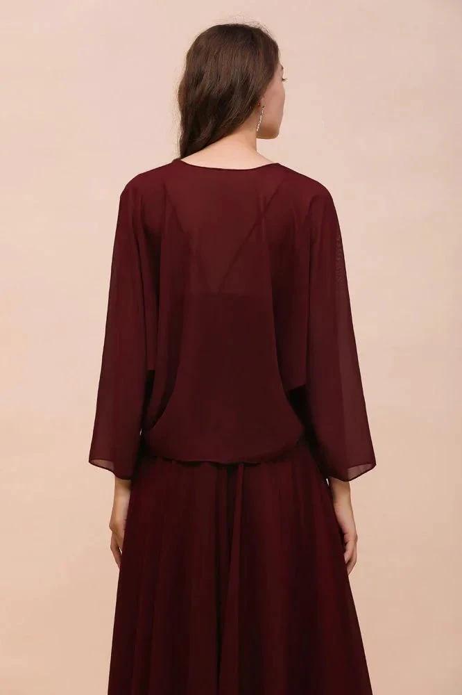 Spaghetti Sraps Burgundy Bridesmaid Dress with Wraps Floor Length Wedding Guest Dres by misshow.com