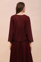 Spaghetti Sraps Burgundy Bridesmaid Dress with Wraps Floor Length Wedding Guest Dres by misshow.com