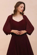 Spaghetti Sraps Burgundy Bridesmaid Dress with Wraps Floor Length Wedding Guest Dres by misshow.com