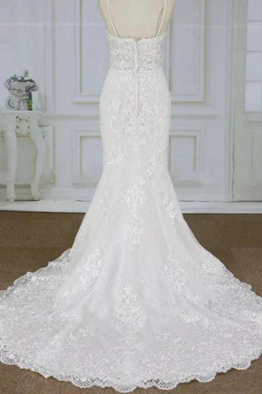 Spaghetti Strap Appliques Pretty Mermaid Elegant Wedding Dresses by misshow.com