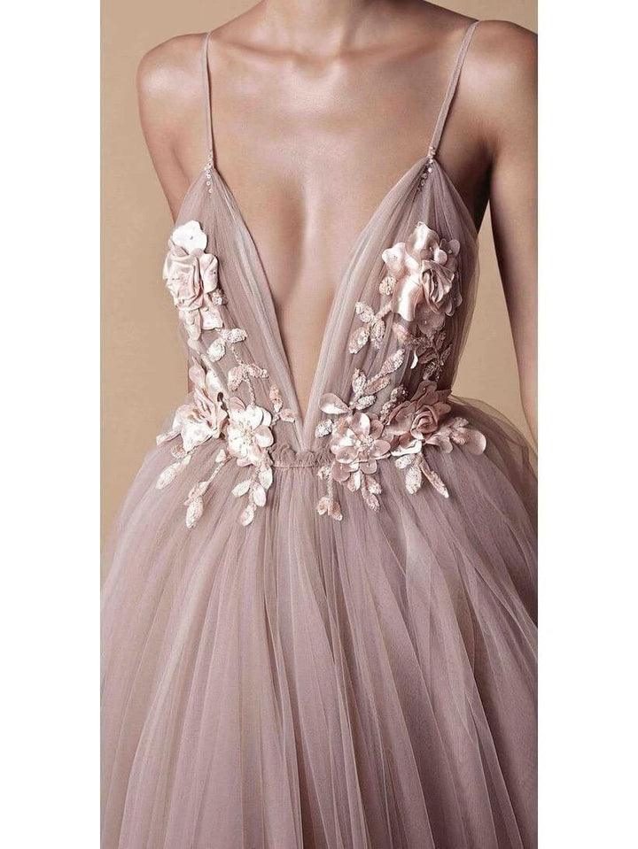 Spaghetti Strap Deep V Neck Beach Wedding Dresses With Applique WD321 by pgmdress