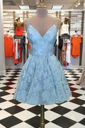 Spaghetti Strap Homecoming Dresses Jacquard V Neck Short Prom Dress PD392 by pgmdress