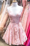 Spaghetti Strap Homecoming Dresses Jacquard V Neck Short Prom Dress PD392 by pgmdress