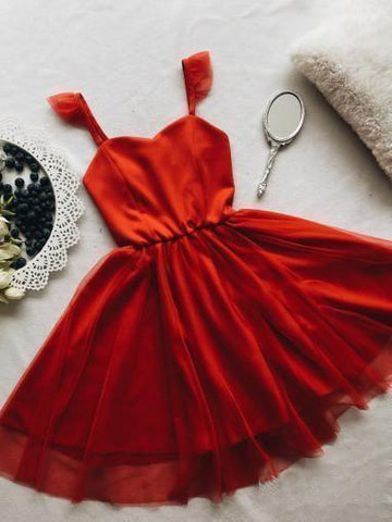 Spaghetti Strap Red Short Prom Dress Mini  Homecoming Dress PD305