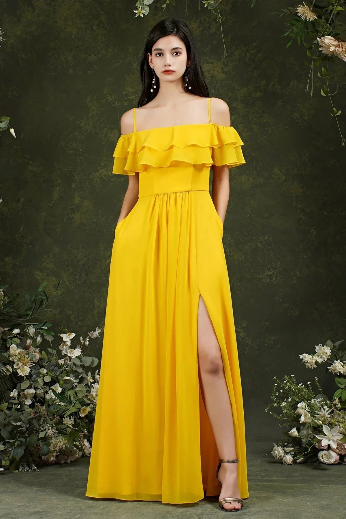 Spaghetti Strapes Off-the-shoulder Split Front Tulle Prom Dress by misshow.com