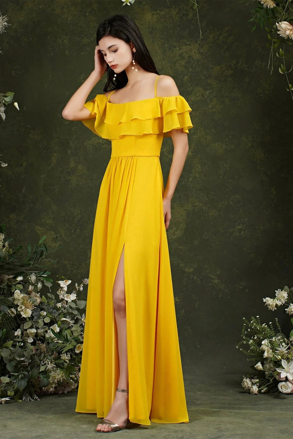 Spaghetti Strapes Off-the-shoulder Split Front Tulle Prom Dress by misshow.com