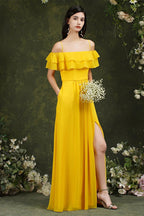 Spaghetti Strapes Off-the-shoulder Split Front Tulle Prom Dress by misshow.com