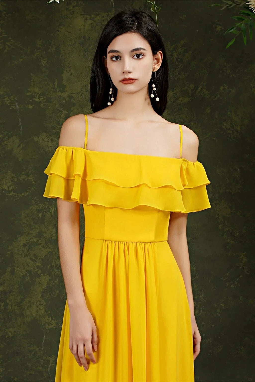 Spaghetti Strapes Off-the-shoulder Split Front Tulle Prom Dress by misshow.com