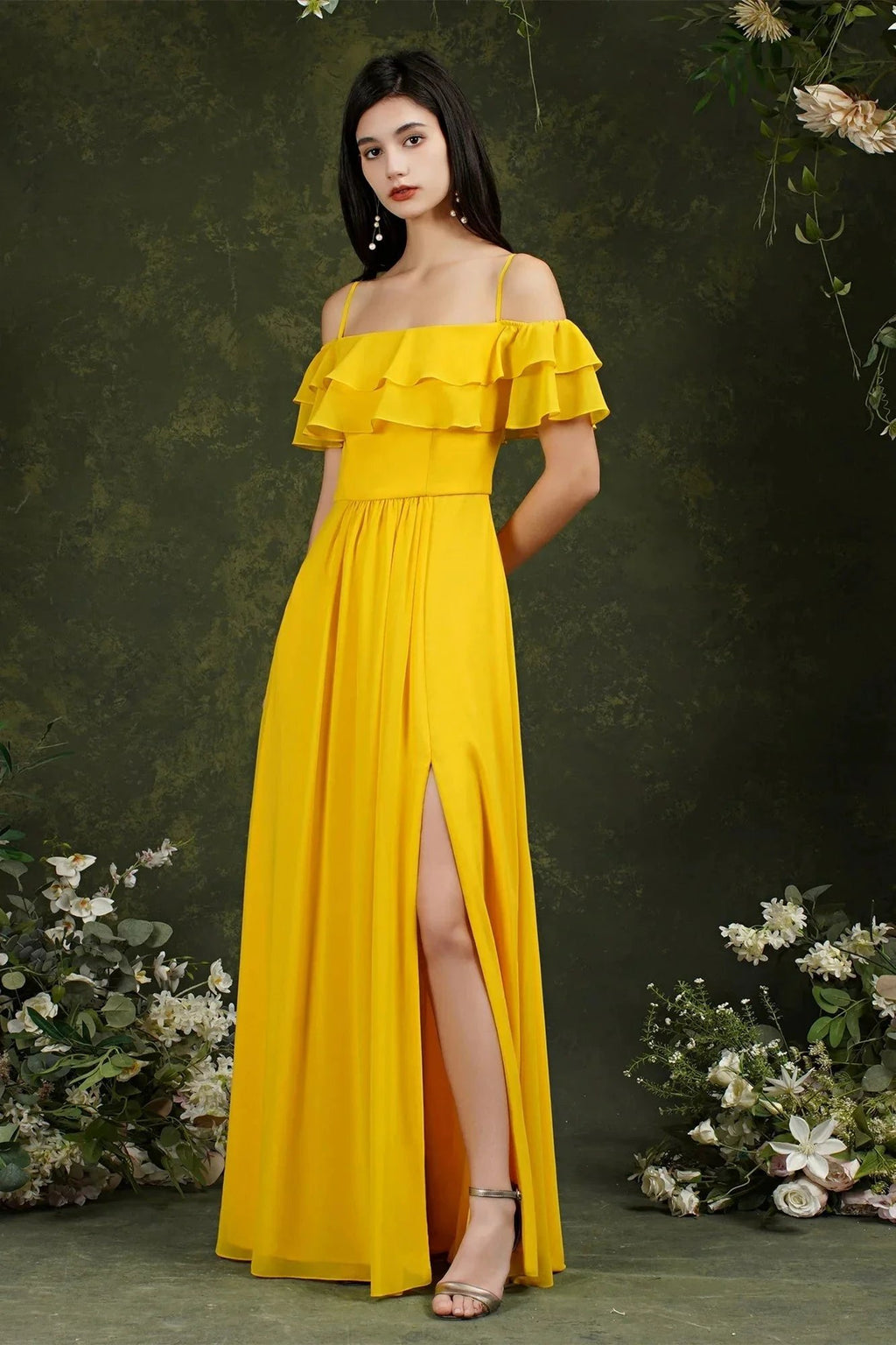 Spaghetti Strapes Off-the-shoulder Split Front Tulle Prom Dress by misshow.com