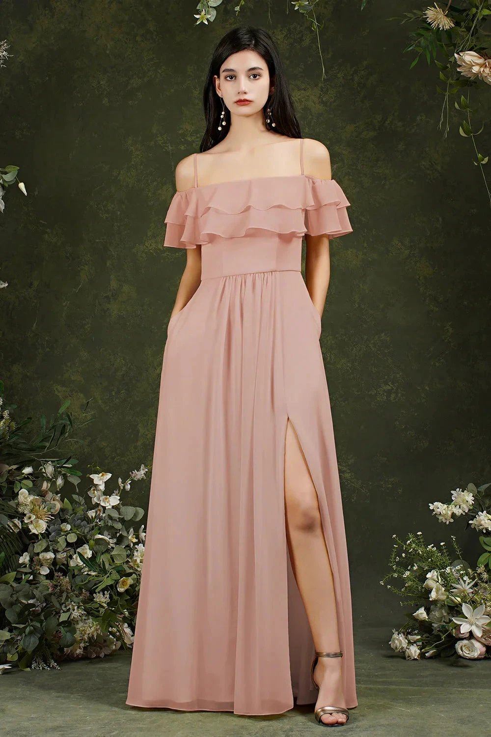 Spaghetti Strapes Off-the-shoulder Split Front Tulle Prom Dress by misshow.com