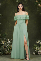 Spaghetti Strapes Off-the-shoulder Split Front Tulle Prom Dress by misshow.com