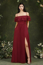 Spaghetti Strapes Off-the-shoulder Split Front Tulle Prom Dress by misshow.com