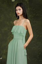 Spaghetti Strapes Split Front Aline Tulle Long Prom dress by misshow.com