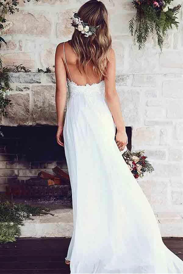 Spaghetti Straps A-Line Wedding Dresses With Lace Appliques WD186 by pgmdress