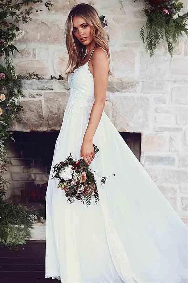 Spaghetti Straps A-Line Wedding Dresses With Lace Appliques WD186 by pgmdress