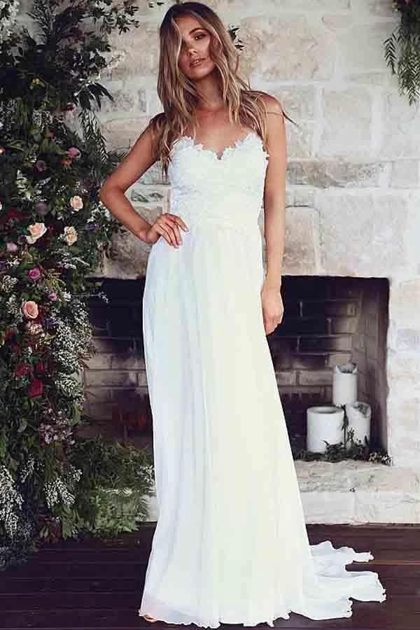Spaghetti Straps A-Line Wedding Dresses With Lace Appliques WD186 by pgmdress