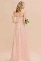 Spaghetti Straps Aline Bridesmaid Dress Sweetheart Chiffon Swing Evening Dress by misshow.com