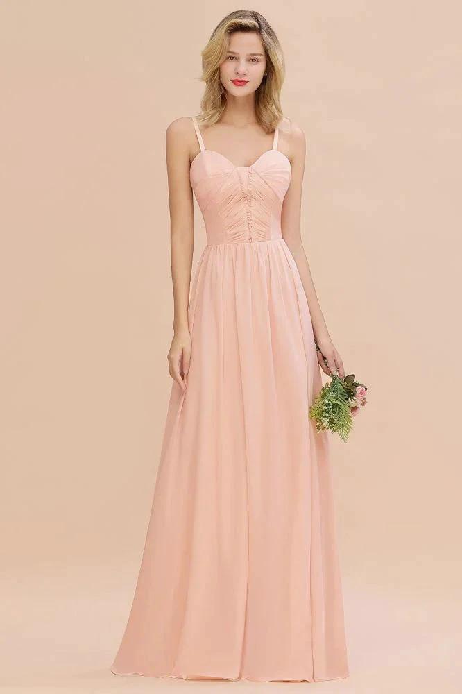 Spaghetti Straps Aline Bridesmaid Dress Sweetheart Chiffon Swing Evening Dress by misshow.com