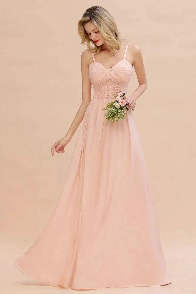 Spaghetti Straps Aline Bridesmaid Dress Sweetheart Chiffon Swing Evening Dress by misshow.com