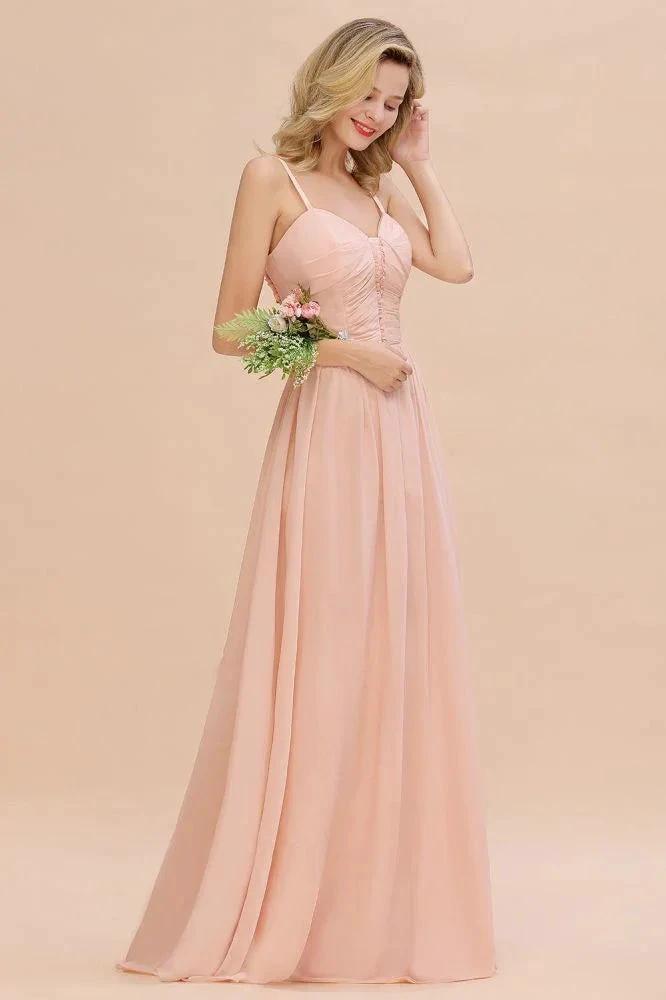 Spaghetti Straps Aline Bridesmaid Dress Sweetheart Chiffon Swing Evening Dress by misshow.com
