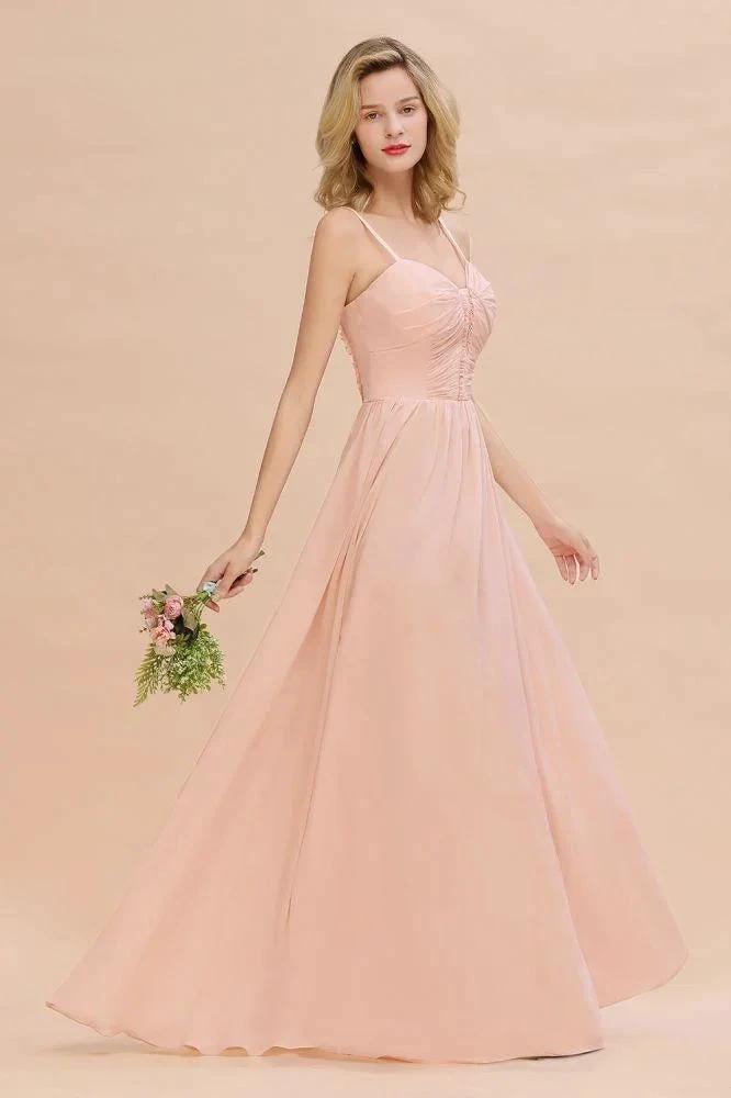 Spaghetti Straps Aline Bridesmaid Dress Sweetheart Chiffon Swing Evening Dress by misshow.com