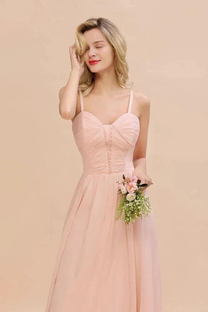 Spaghetti Straps Aline Bridesmaid Dress Sweetheart Chiffon Swing Evening Dress by misshow.com