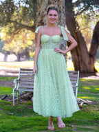 Corset Bow Straps Tulle Glitter Hearts Ankle Length Prom Dress by Anne of Brittany