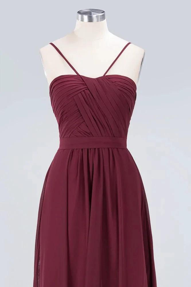 Spaghetti-Straps Backless Bridesmaid Dress Ruffles Chiffon Wedding Party Dress by misshow.com
