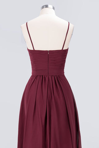 Spaghetti-Straps Backless Bridesmaid Dress  Ruffles Chiffon Wedding Party Dress