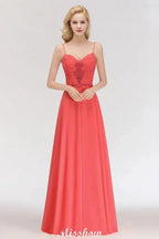 Spaghetti Straps Chiffon Aline Evening Maxi Gown Sleeveless Beading Bridesmaid Dress by misshow.com