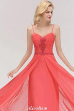 Spaghetti Straps Chiffon Aline Evening Maxi Gown Sleeveless Beading Bridesmaid Dress by misshow.com