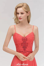 Spaghetti Straps Chiffon Aline Evening Maxi Gown Sleeveless Beading Bridesmaid Dress by misshow.com